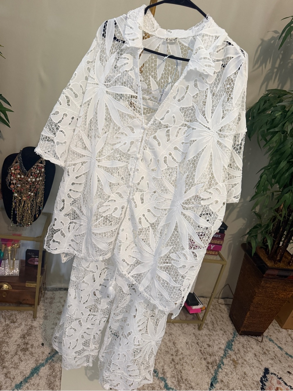 Free People La Vida White Crochet Resort Set XL Beach Club Cover-Up - Picture 5 of 14
